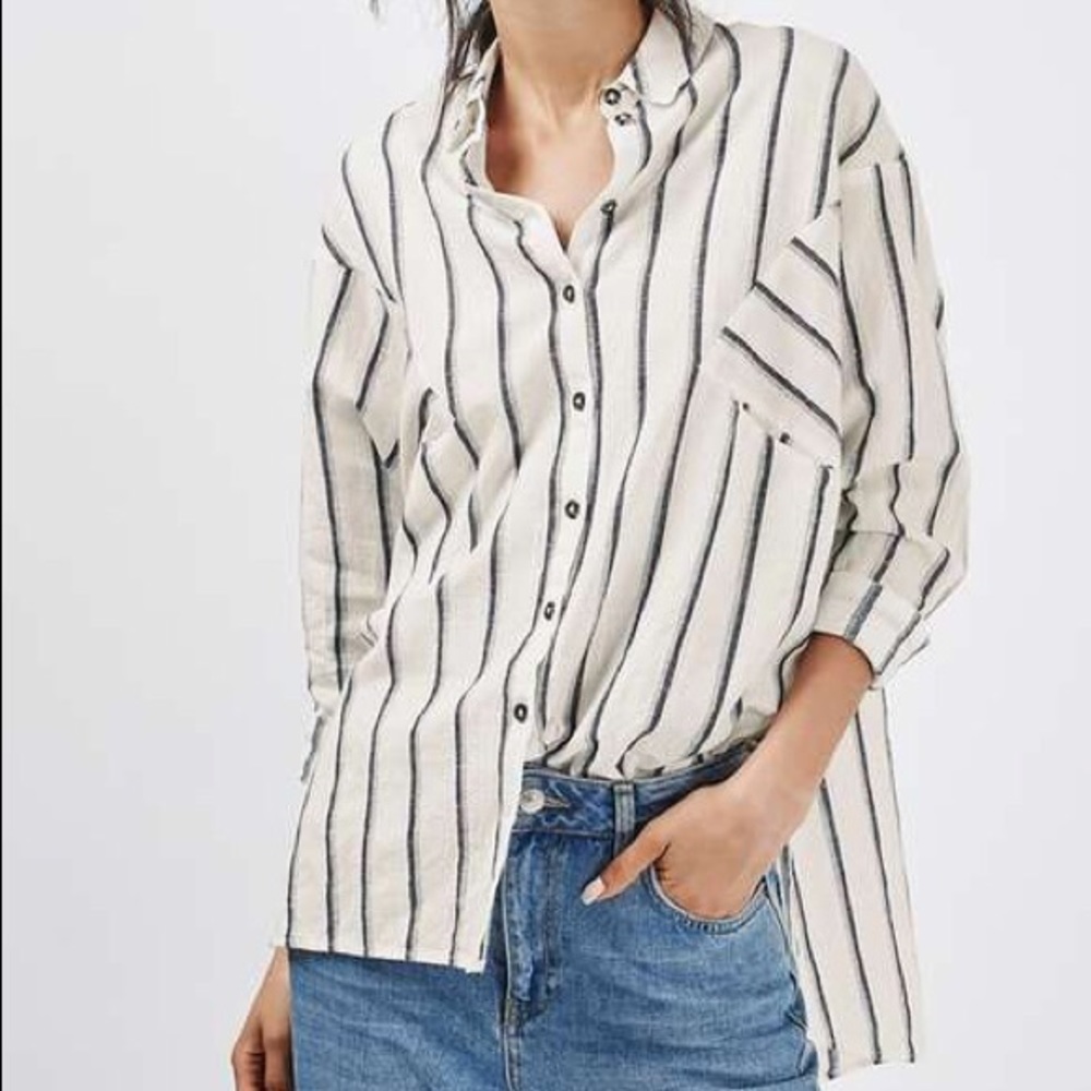 TopShop linen striped button up shirt